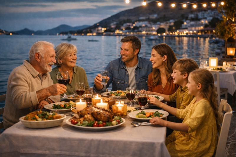 a family at the restaurant