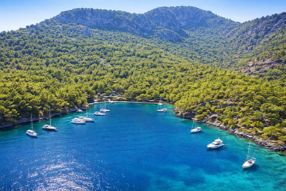 Sarsala Bay tranquil waters — a hidden anchorage on a yacht charter on the Turkish Riviera