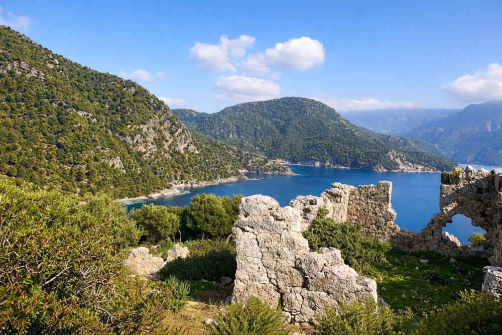 Gemiler Island historic coastline — an unmissable stop on a yacht charter on the Turkish Riviera
