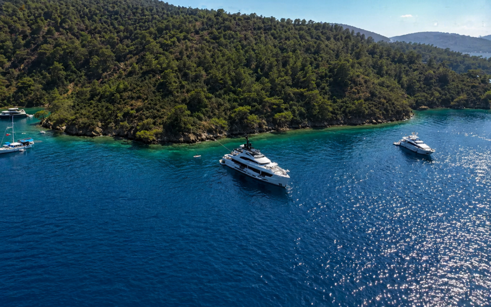 A superyacht at stern-to mooring