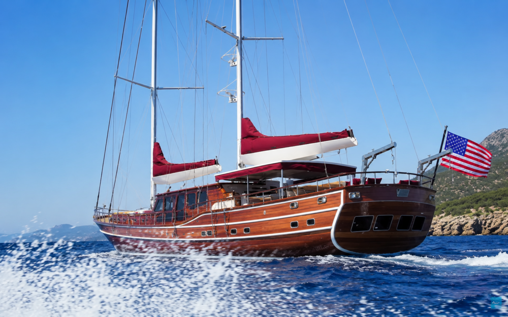 Luxury gulet charter in Turkey sailing through crystal-clear waters on a private Mediterranean journey