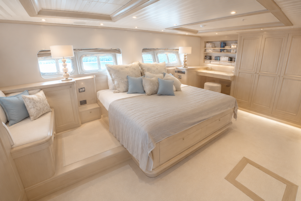 Luxuriously designed master cabin interior — private comfort on a luxury gulet charter in Turkey